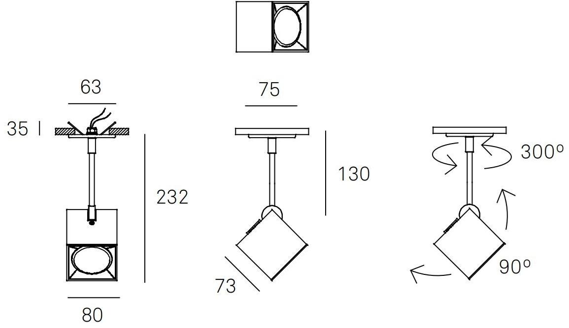 Регулируемый квадратный потолочный светильник Dau Santreyd sun-id-1504240 - Вид №3