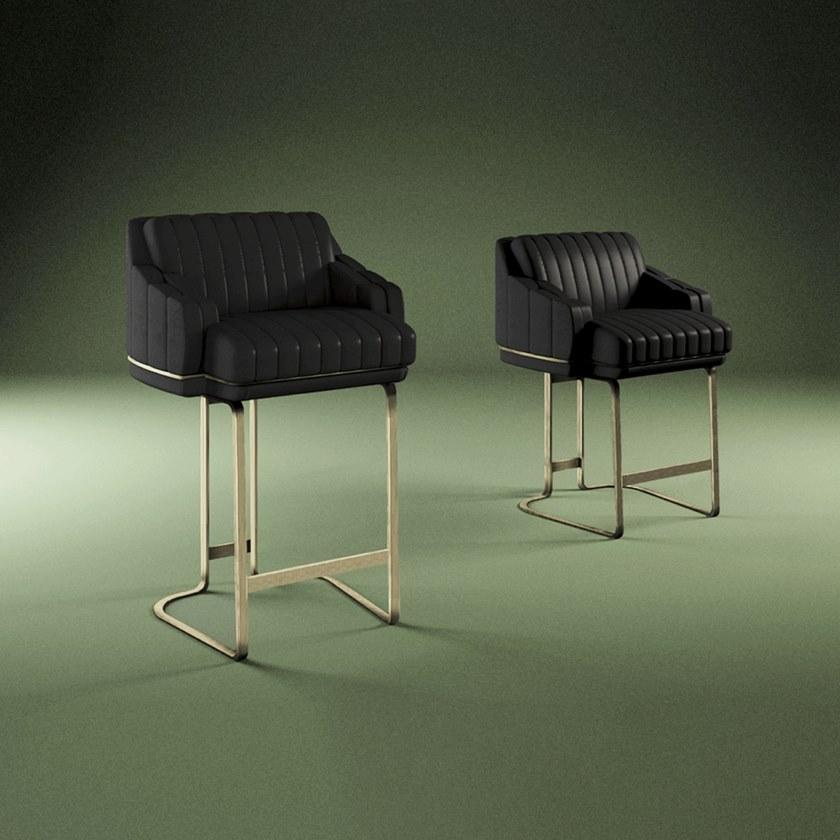 Porustudio Высокий стул из кожи с латунным основанием sun-id-1458219 - Вид №3