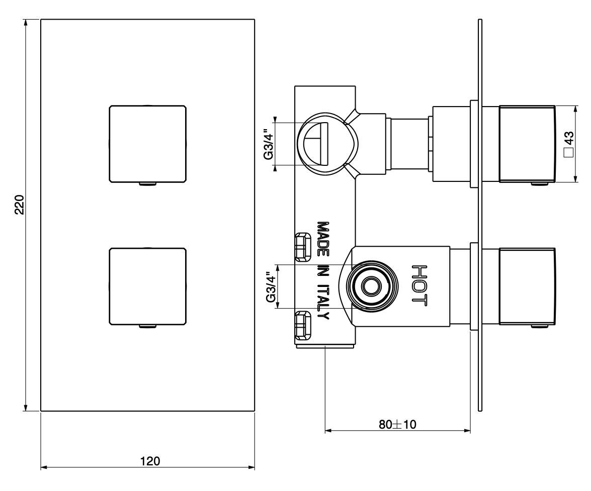 Встраиваемый термостатический смеситель для душа GATTONI Kubik ARCH-00113503 - Вид №1