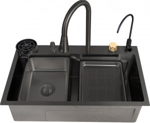 Мойка кухонная ZorG Master R ZM 7546 GRAFIT из нержавеющей стали с водопадом, графит