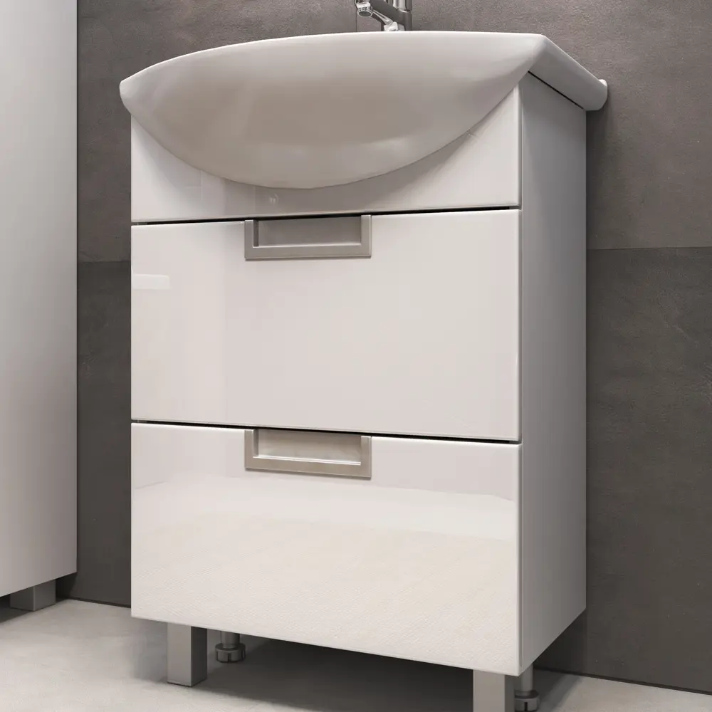 Тумба под раковину Vigo Vento Элеганс напольная 55 см цвет белый с раковиной Rosa Элеганс 600 мм STLM-2196829 - Вид №2