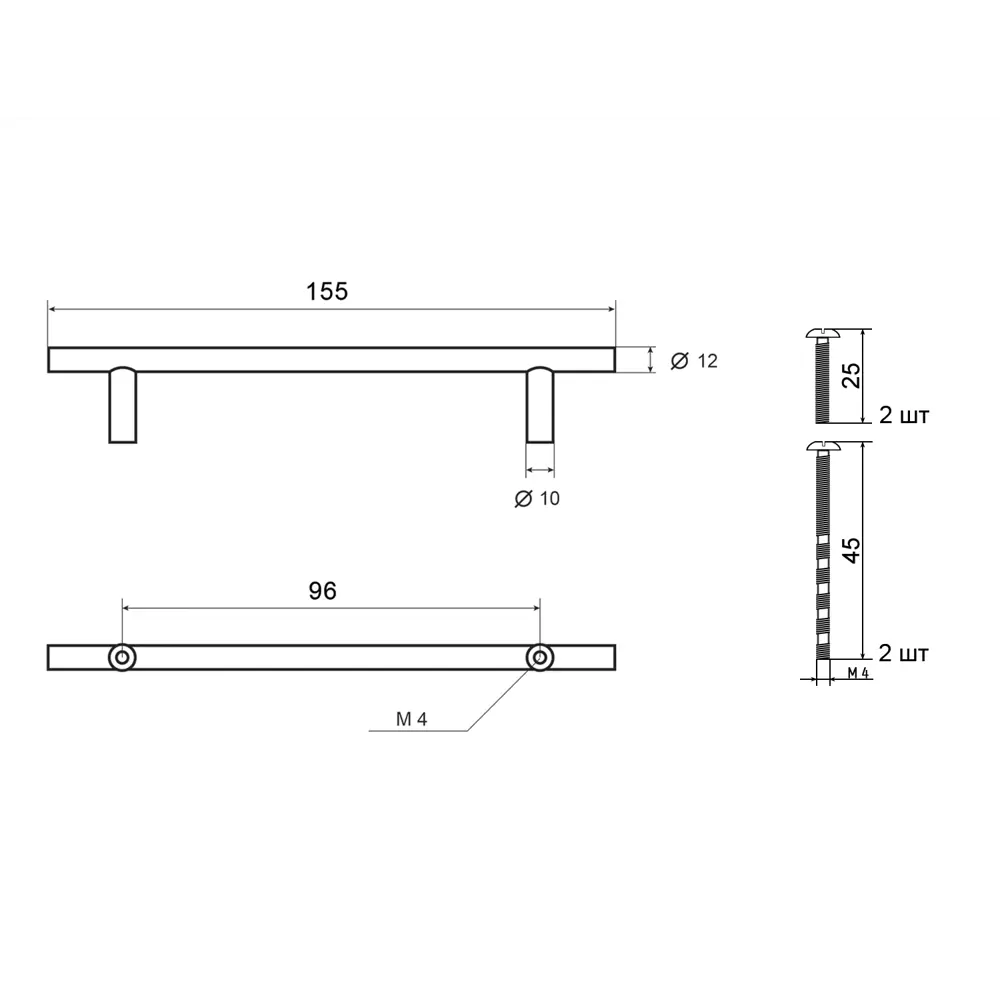 86899629 Ручка-рейлинг мебельная Prz металл D12 96 мм цвет черный никель STLM-1008097 PALLADIUM  - Вид №3