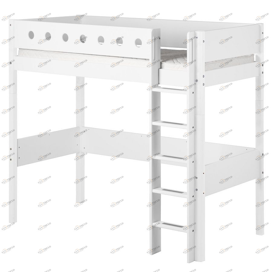 Кровать Flexa White высокая с прямой лестницей, 190 см, белая 801750140