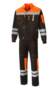 61848 Костюм "Профессионал-2" с СВП черно-оранжевый  Летняя спецодежда  размер 60-62/182-188