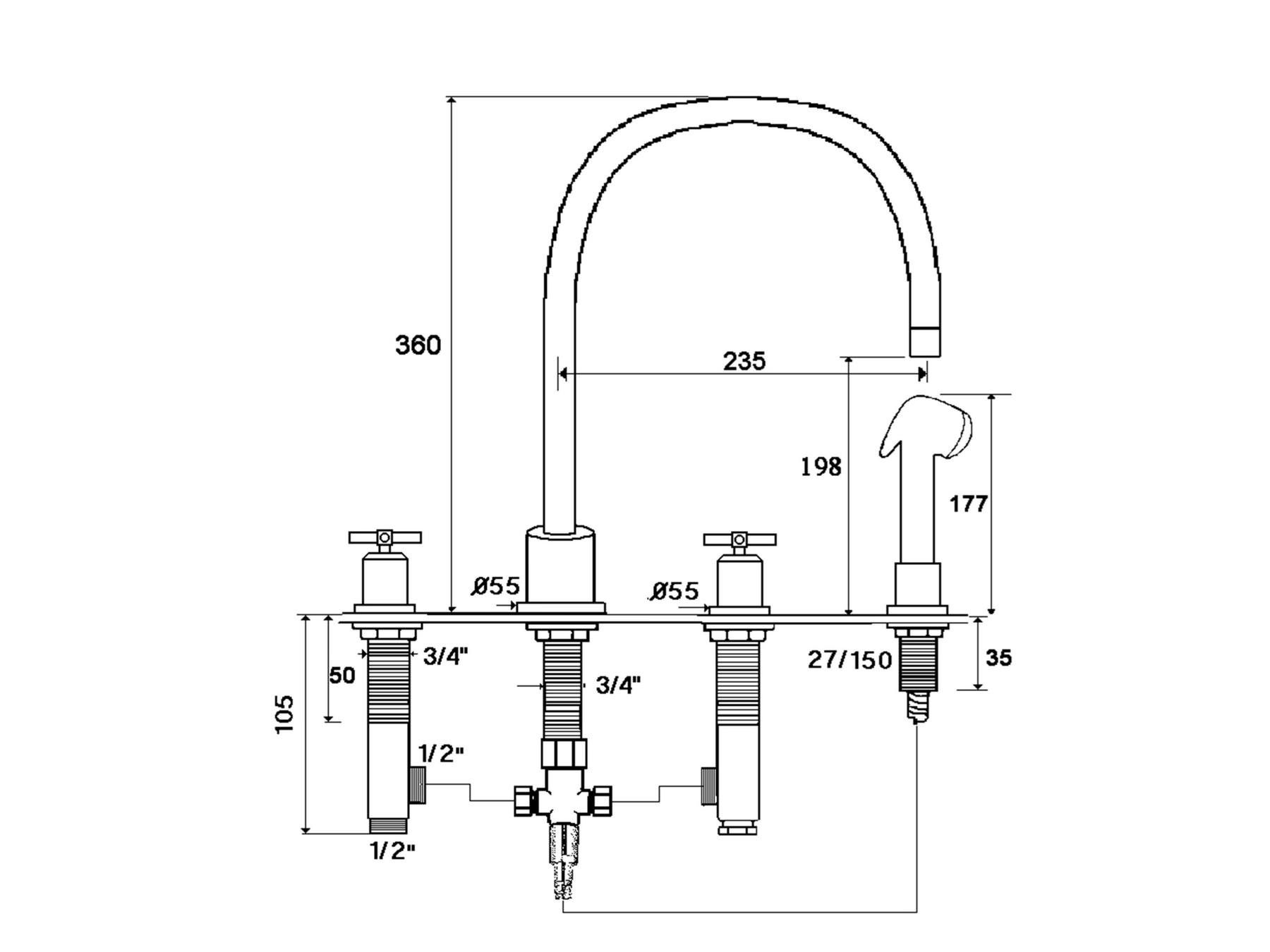 Смеситель для кухни на столешнице со съемным ручным душем rvb SULLY ARCH-00102265 - Вид №1