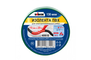 17372556 Изолента ПВХ 15 мм х 20 м, зеленая 211762 Unibob