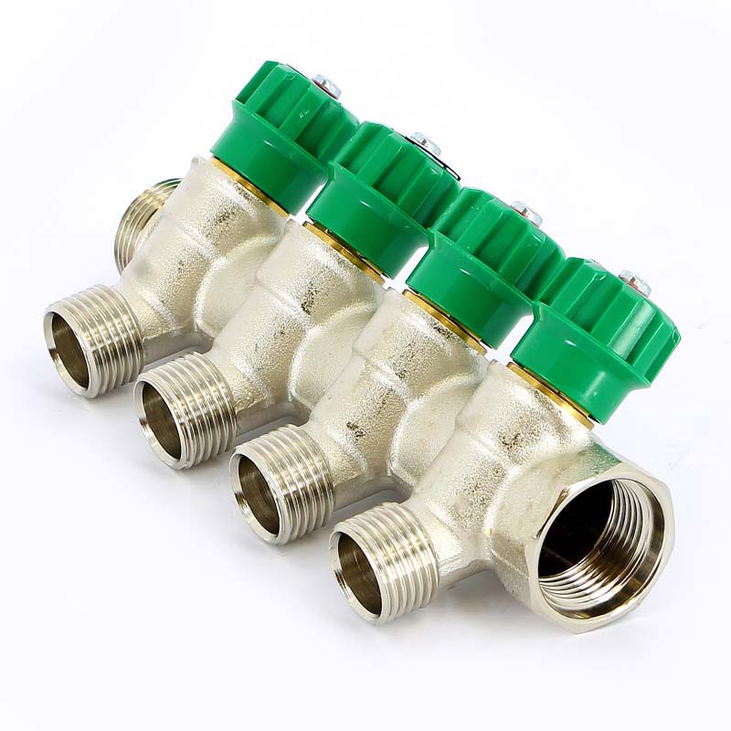 Коллектор НВ 3/4" с вентилями никелированный TIEMME 4 выхода 1/2"Н 36мм 1840001 - Вид №3