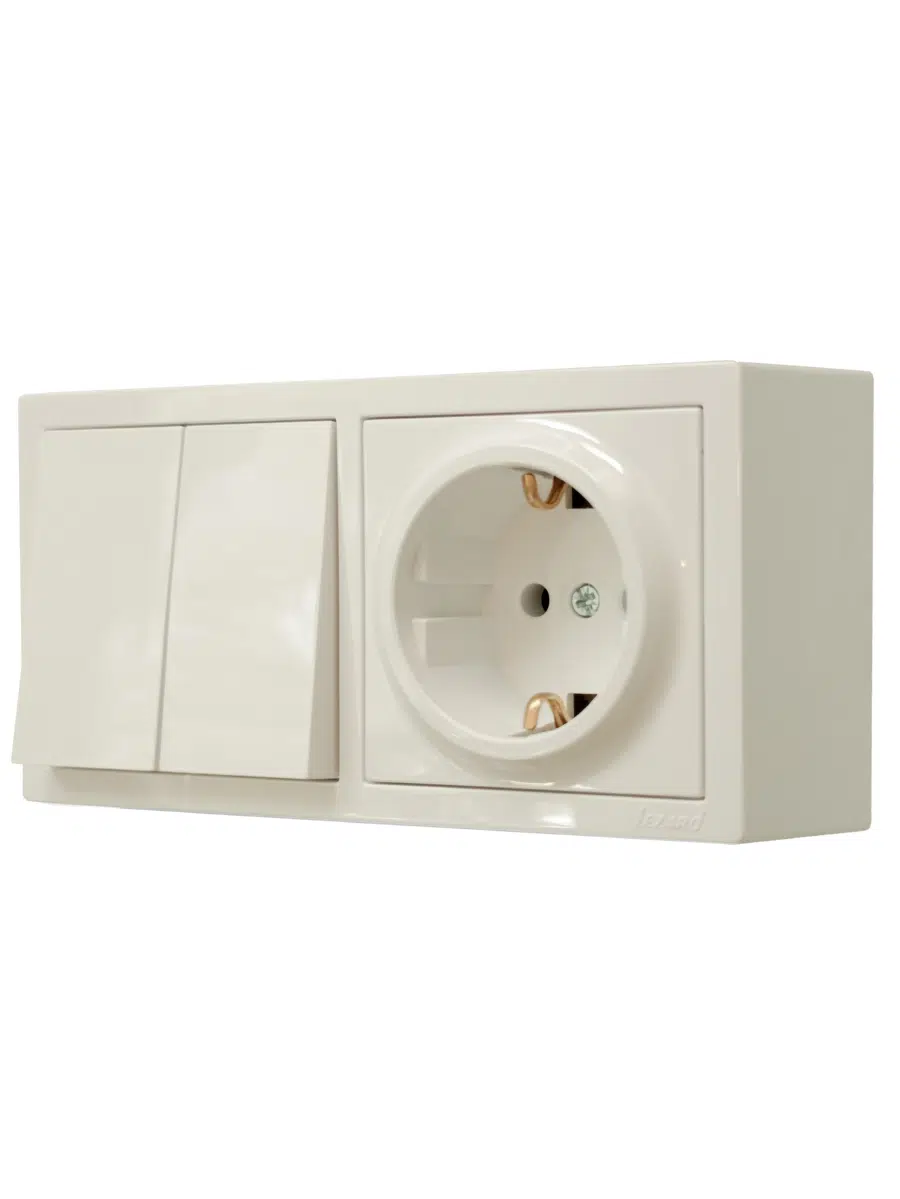 LETO Выключатель двойной и розетка с/з, крем горизонталь LEZARD 752-0300-170BKP - Вид №2