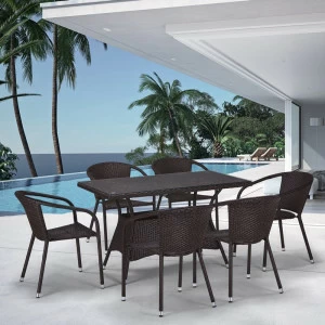 Мебель садовая из ротанга коричневая, стол и стулья на 6 персон Molur AFINA  130493 Коричневый