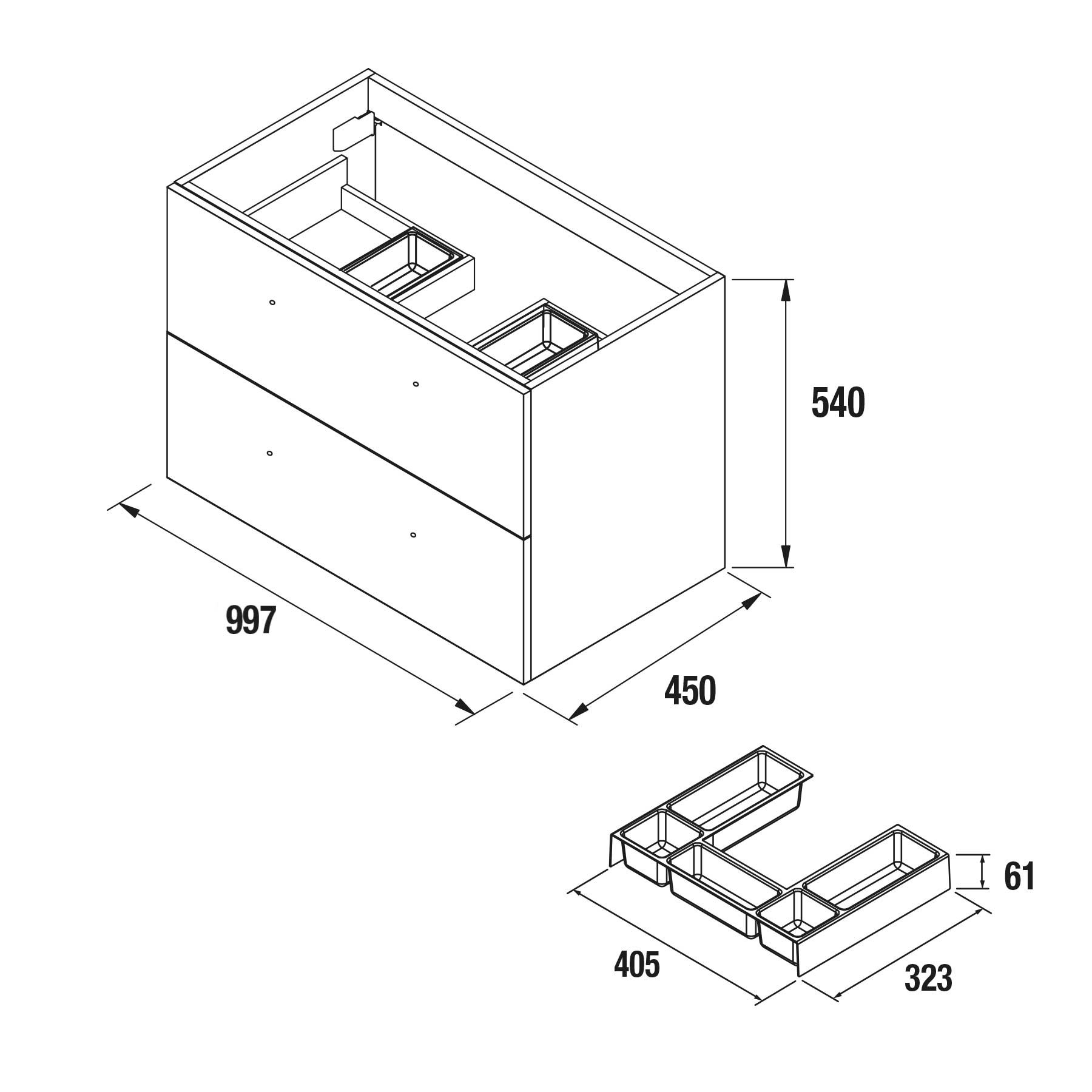 81701 SALGAR Мебель для умывальника FUSSION CHROME 1000 2 ящика WHITE COTTON 997 x 540 x 450 мм Белый хлопок - Вид №2