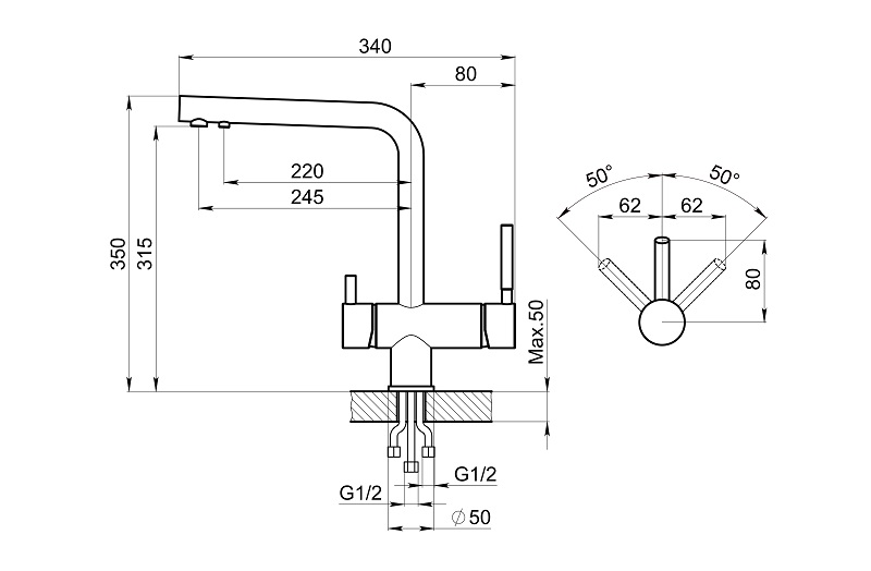 2305, БАЗАЛЬТ, СМЕСИТЕЛЬ КУХОННЫЙ GRANULA 2305-ST80 - Вид №2