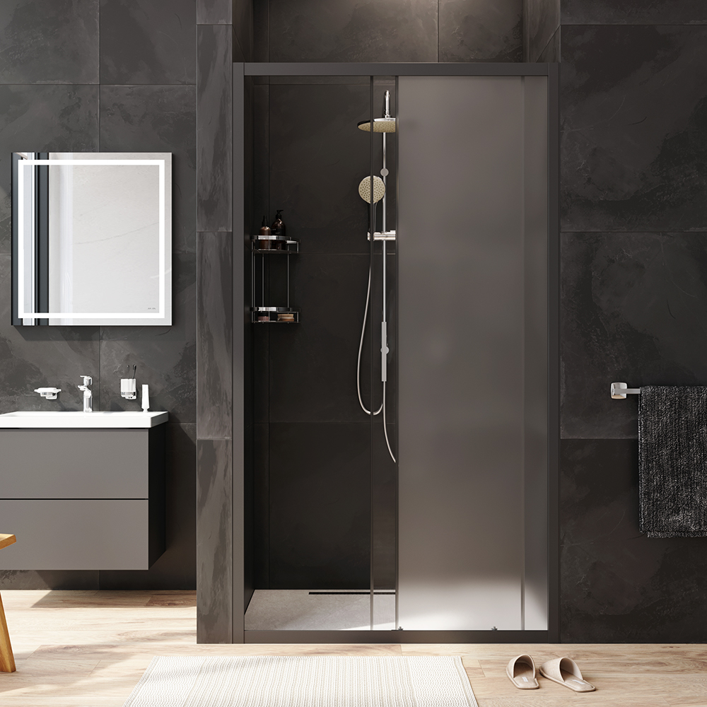 W90G-110-1-195BM Solo Дверь душевая 110х195 стекло матовое профиль черный матовый AM.PM Gem - Вид №2