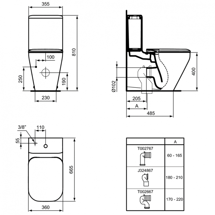 K316901 Напольный пристенный унитаз для монтажа с бачком AquaBlade® Ideal Standard TONIC II - Вид №5