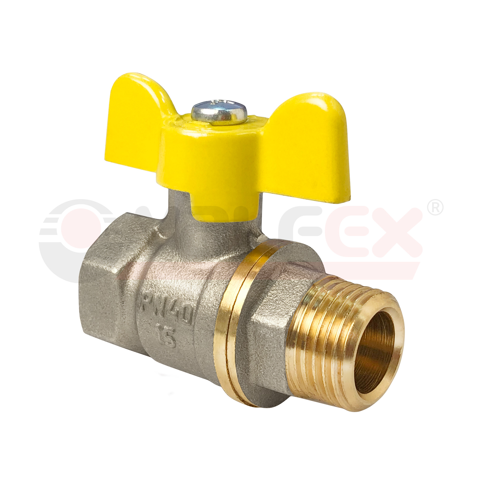 VF.278.NB3.034 Valfex Кран шаровой (с никелевым покрытием) для газа, ручка-бабочка (внутр.-наруж.)  3/4" 