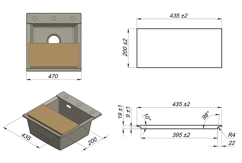 ES-4701, ТУРМАЛИН, кухонная мойка, кварц, ESTETICA GRANULA 4701-ST163 - Вид №4