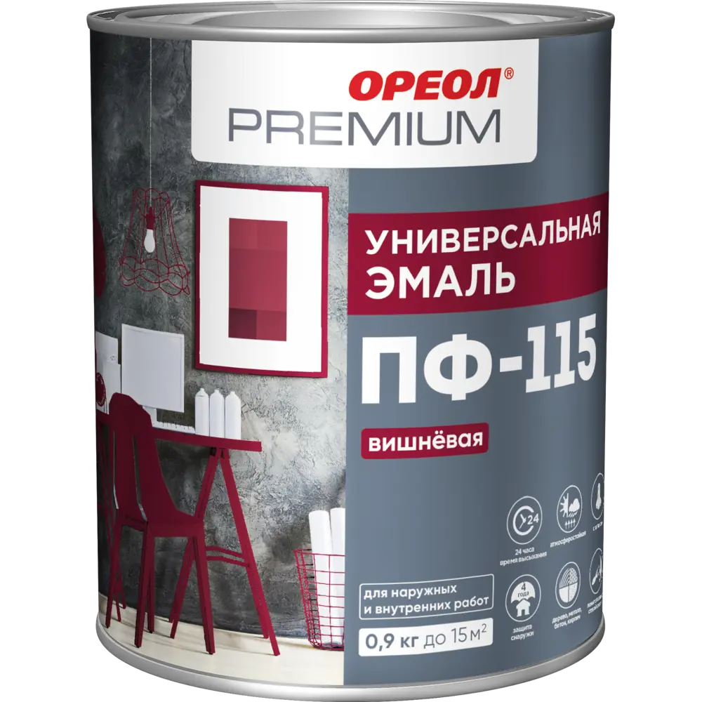 Эмаль Ореол Premium ПФ-115 глянцевая цвет вишнёвый 0.9 кг 82216100 STLM-2111476  - Вид №1