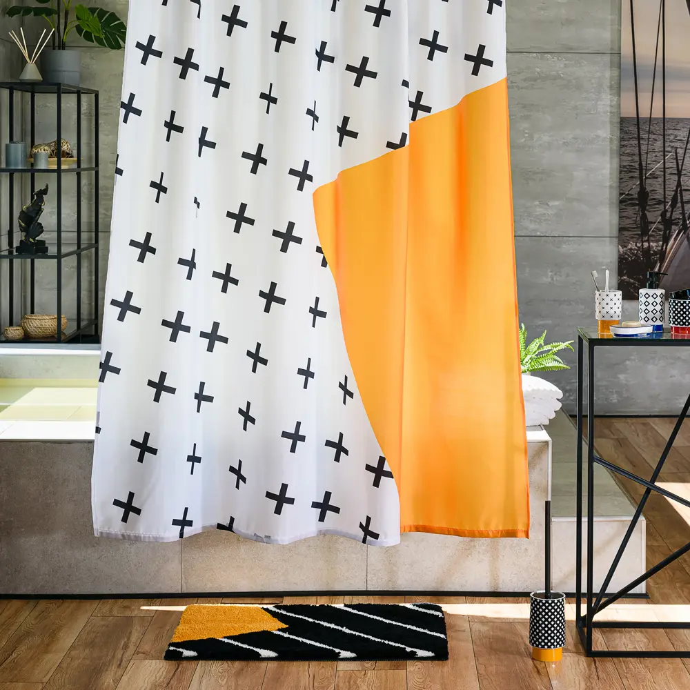 Штора для ванны Moroshka Memphis 180x200 см полиэстер цвет белый/жёлтый STLM-2103889