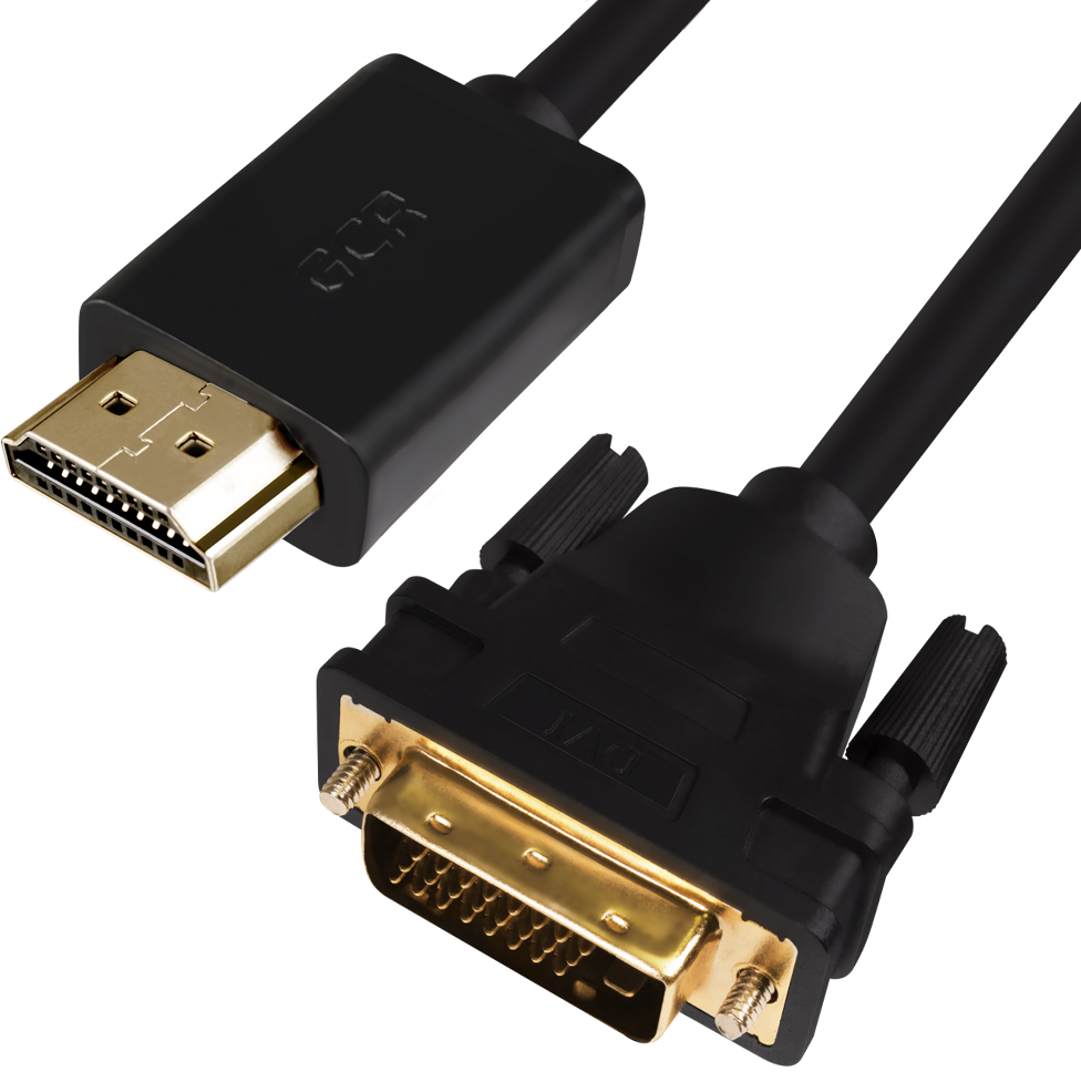 GCR-HD2DVI1-1.0m кабель hdmi-dvi 1.0m черный, od7.3mm, 28/28 awg, позолоченные контакты, 19pin am / 24+1m am double link, , тройной экран Greenconnect Santreyd  - Вид №1