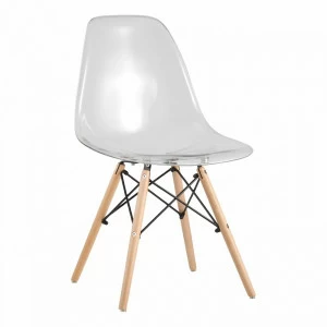 Стул со спинкой прозрачный с деревянными ножками Eames Clear EAMES ДИЗАЙНЕРСКИЕ, EAMES DSW 00-3882027 Прозрачный