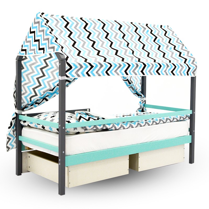 Крыша для кровати-домика текстильная Svogen зигзаги, графит, бирюза, серый БЕЛЬМАРКО  00-3833089 Голубой Santreyd  - Вид №3