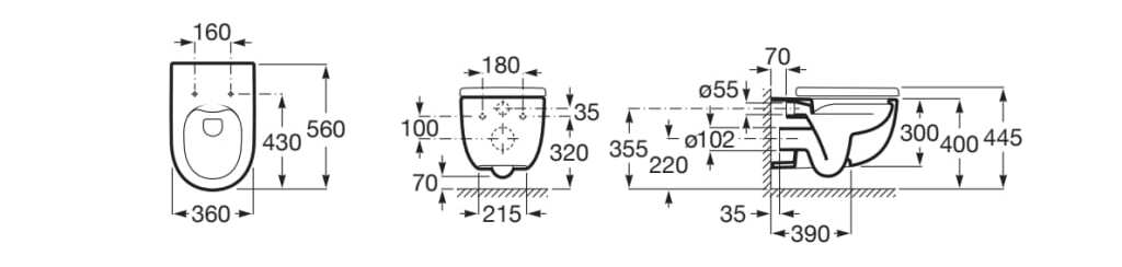 Фарфоровый подвесной туалет без бриды Roca Meridian ARCH-00104536 - Вид №4