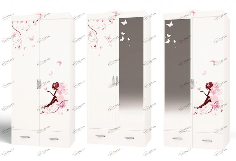 Шкаф ABC-KING 2х дверный Фея с зеркалом и со стразами Сваровски с Феей 4631147959645