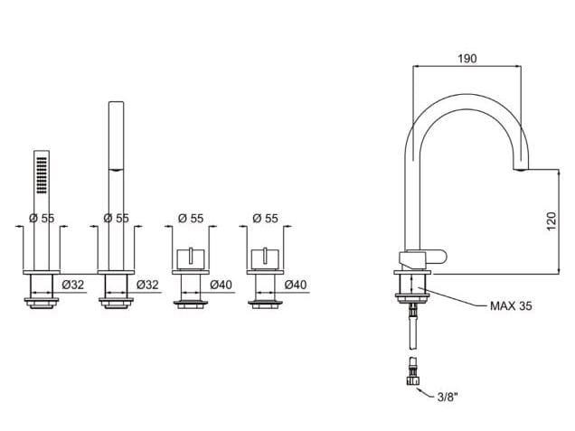Набор для ванны с 4 отверстиями и ручным душем QD Magistro Lab Swing ARCH-00131650 - Вид №2
