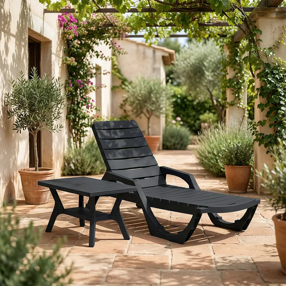 Шезлонг без подушки Easy Comfort Premium 190x69x207 см пластик графитовый Santreyd STLM-2005817 - Вид №9