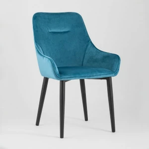 Стул с подлокотниками мягкий темно-бирюзовый с черными металлическими ножками "Диана" STOOL GROUP ДИЗАЙНЕРСКИЕ 00-3881953 Голубой
