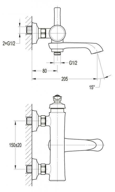 Смеситель для ванны и душа Cezares LIBERTY-F-VD-01 - Вид №1