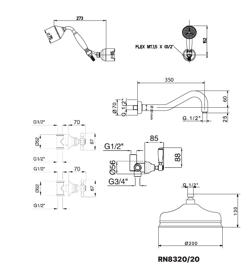 Встраиваемый набор для душа с ручным душем и душем Gaia Mobili Complements ARCH-00056305 - Вид №2