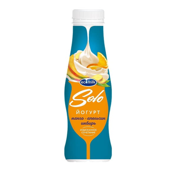 Йогурт питьевой с манго апельсином и имбирём 2,8% Экомилк Solo 290 г БЗМЖ Santreyd 21124