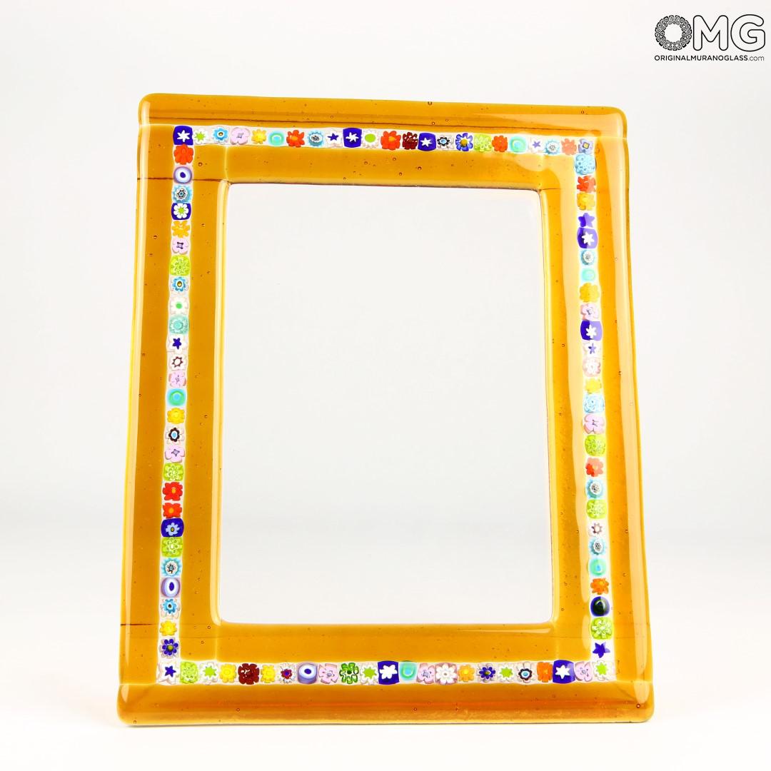 2824 ORIGINALMURANOGLASS Фоторамка Жёлтая с мурринами - Original Murano Glass OMG 13 см  - Вид №1