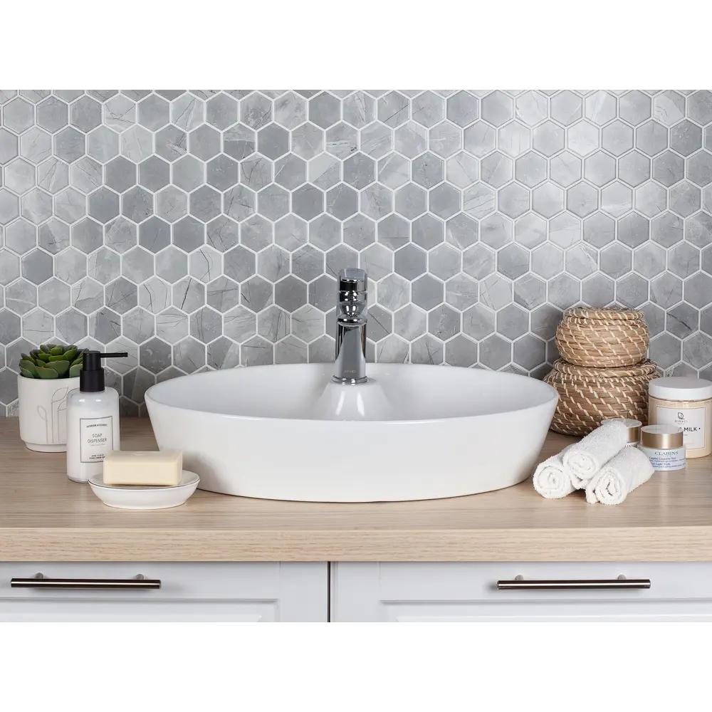 Мозаика керамическая Smart Mosaic Homework Hexagon Marblegrey Мат 27.1x28.2 см цвет серый 82909305 STLM-2030911 - Вид №7