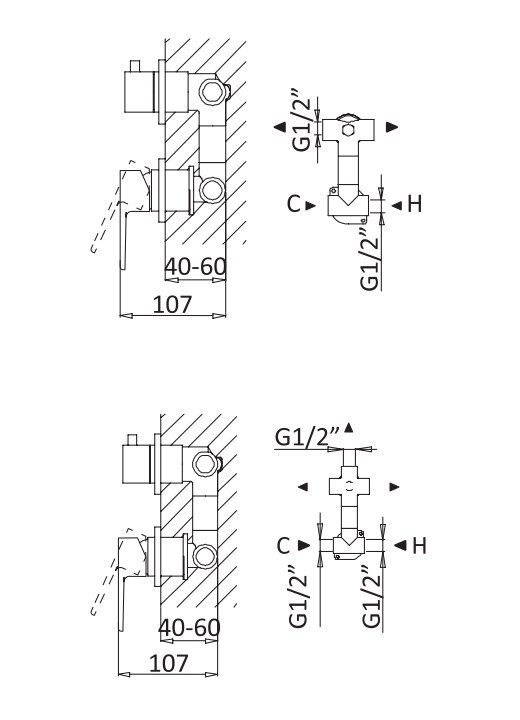 Встраиваемый смеситель для душа с поворотным переключателем на 3 выхода CEZARES NAUTIC-VDIM3-M-NOP - Вид №1