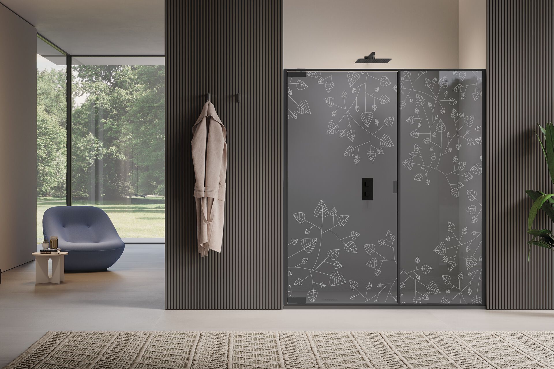 Поворотная поворотная дверь с фиксированной стеной в линии только для ниши Samo PYXIS ARCH-00112847 - Вид №13