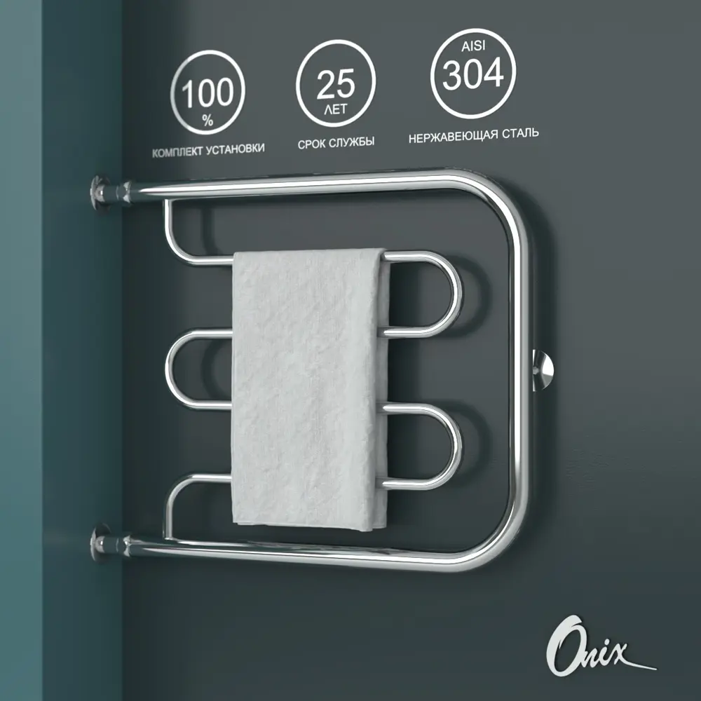 91378705 Полотенцесушитель водяной е-образный Onix Country direct left 60x50 см 3/4" нержавеющая сталь цвет хром STLM-0936203