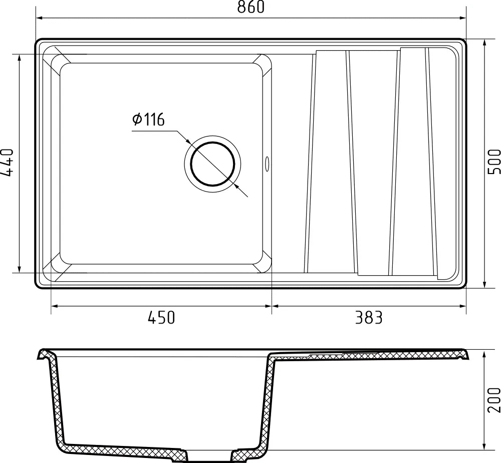 Кухонная мойка Искусственный камень LEVEL S120 GranFest LV-860L-S120 - Вид №1