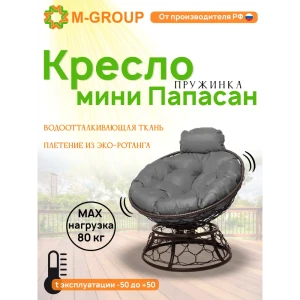 91527929 Кресло садовое M-group 12090209 Папасан пружинка мини 77 см x 81 см x 72 см искусственный ротанг коричневый STLM-1439996
