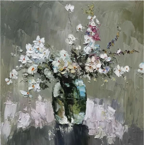 Картина на холсте 100х100 см "Красивые цветы Fiori" EVENHOME КАРТИНЫ МАСЛОМ 129933 Белый;зеленый;коричневый;разноцветный