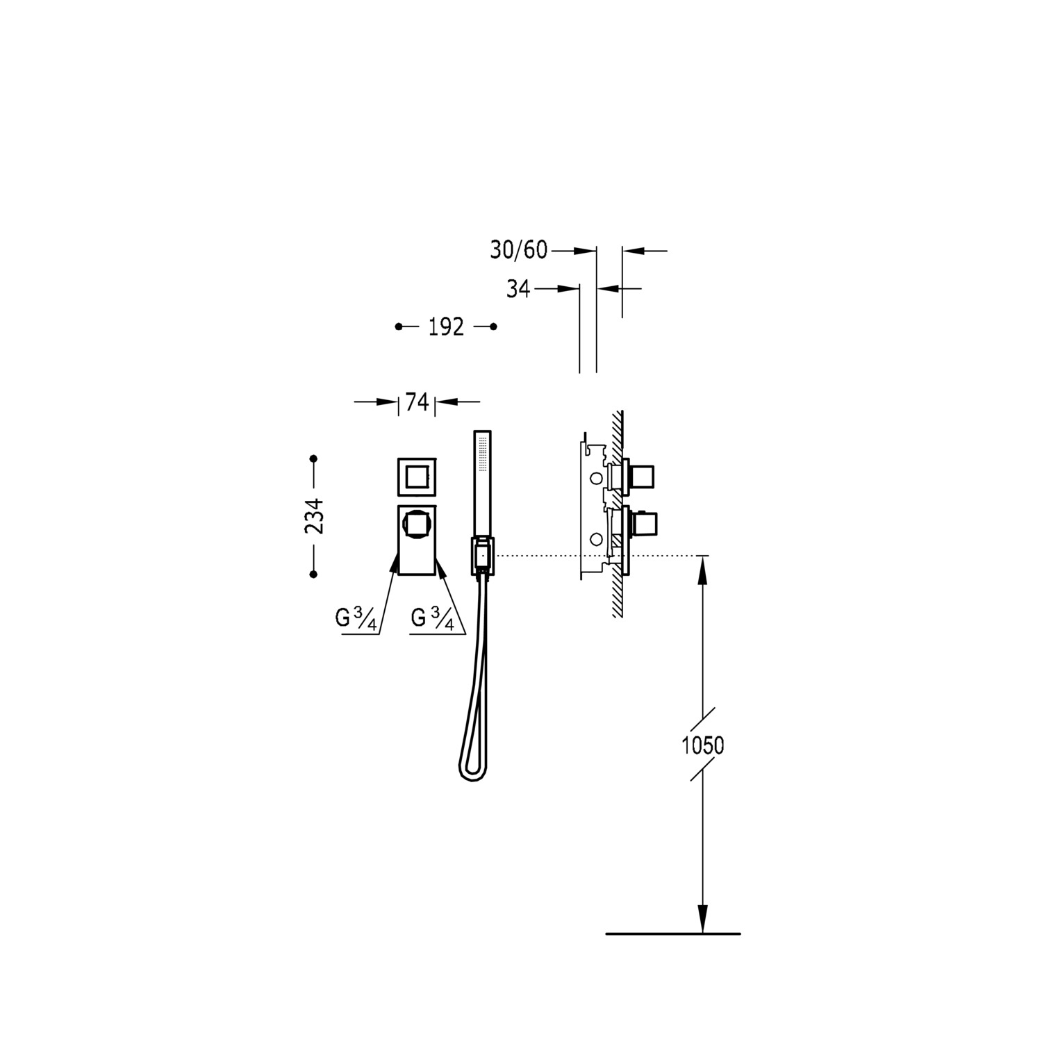 БЛОЧНАЯ СИСТЕМА Блочная система 1-ходовой скрытый термостатический смеситель-20625191 TRES Thermostatic - Вид №1