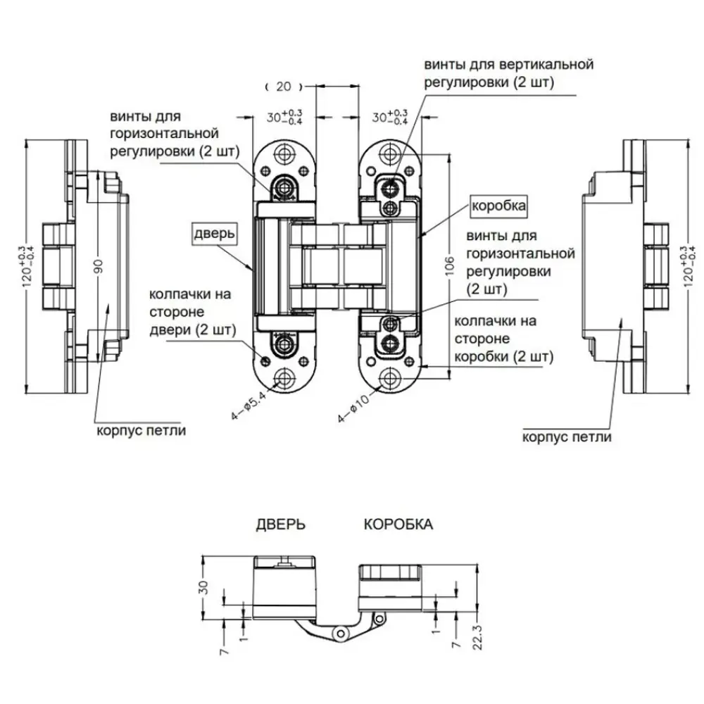 88906676 Петля дверная скрытая 120x30x30 мм ЦАМ цвет черный STLM-0898182 Santreyd  - Вид №5