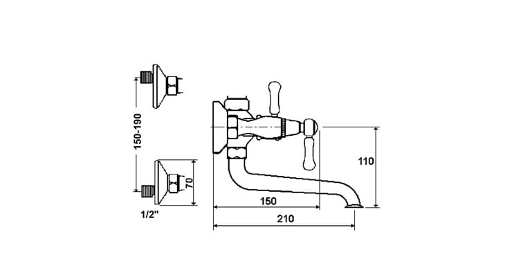 Смеситель для ванны с 2 отверстиями и ручным душем rvb 1935 WOOD ARCH-00111714 - Вид №2