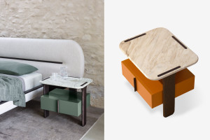 Прикроватная тумбочка с деревянным основанием и мраморной столешницей