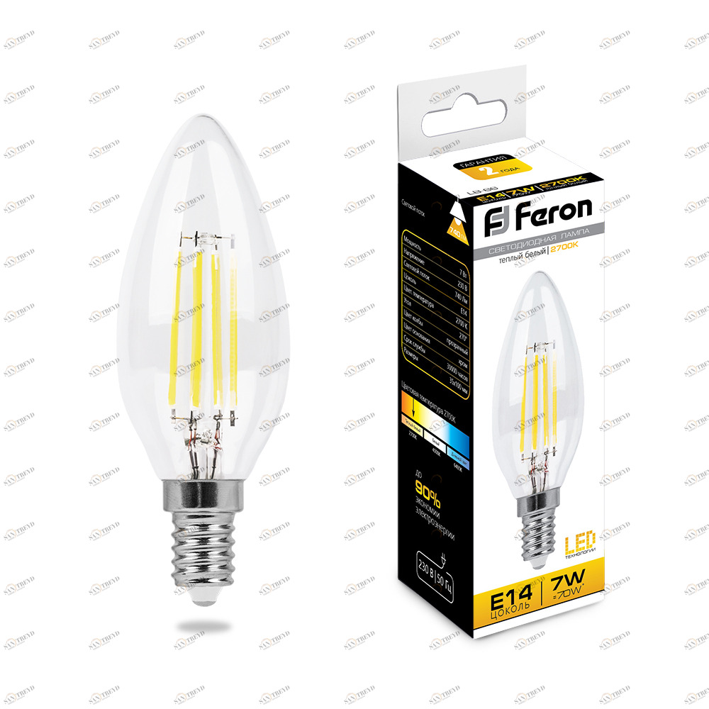 Лампа светодиодная Feron "Свеча" E14 7W 2700K LB-66 25726 FERON  00-3956786 Прозрачный 