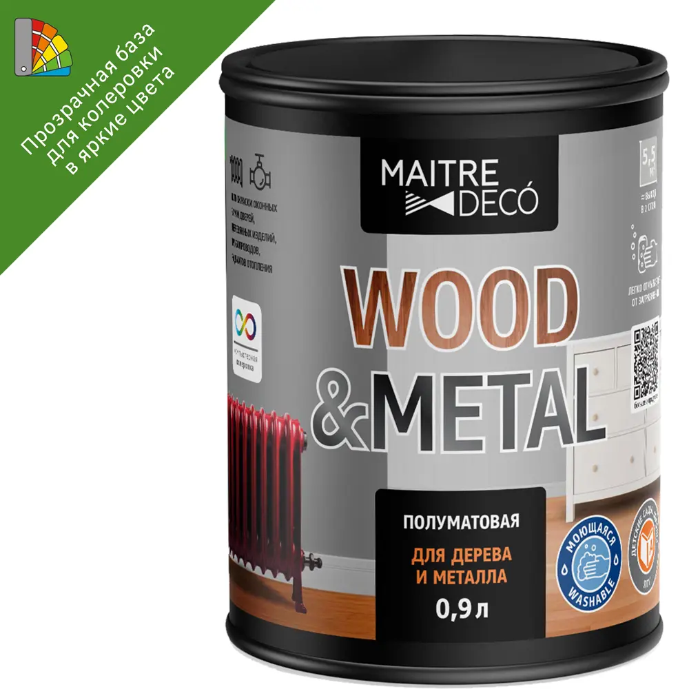 Краска универсальная MAITRE DECO Wood&Metal прозрачная база для колеровки 0.9 л 89343315 STLM-0854274