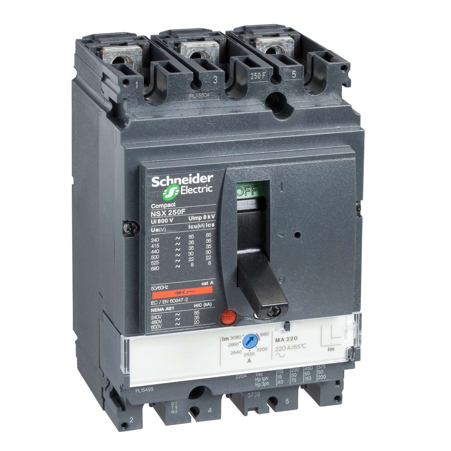 LV431756 Силовой автомат NSX 250, MA, 70кА, 3P, 220А Schneider Electric Compact 