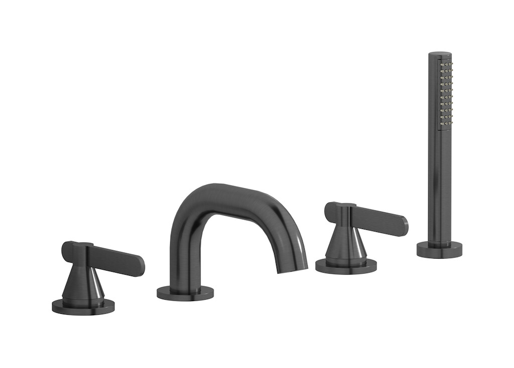 Смеситель на бортик ванной на 4 отверстий с дивертером и душевым гарнитуром. WE ARE IB oh398on Brushed Black Chrome Soho