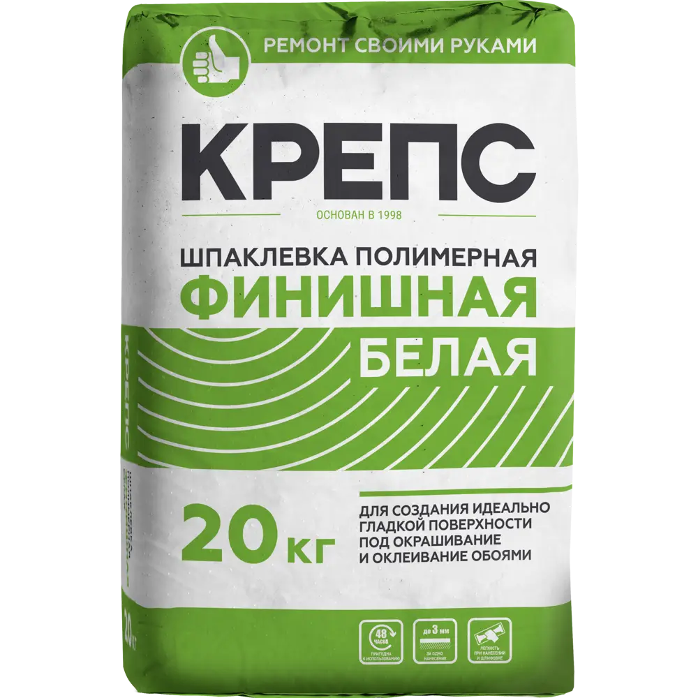 Шпаклёвка полимерная финишная Крепс 20 кг белый 82020644 STLM-2197997 Финишная белая