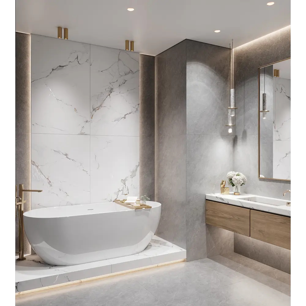 Глазурованный керамогранит Galaxy Statuario 80x160 см 2.56 м² матовый цвет белый Santreyd CARVING STLM-2061391 - Вид №4